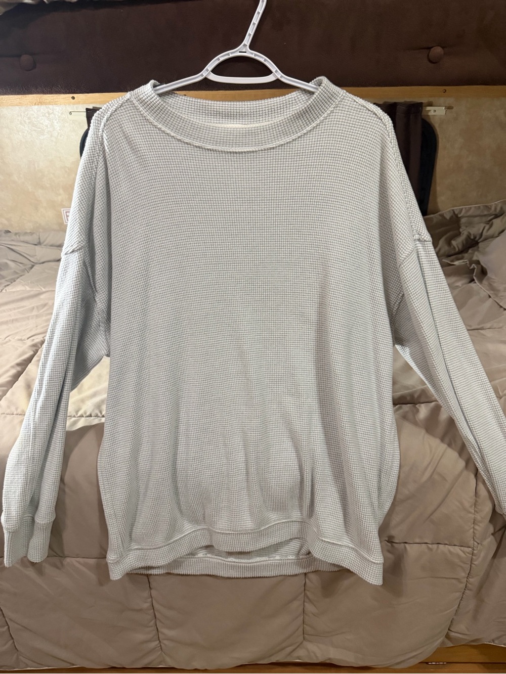 aerie Light Gray Waffle-Knit Long-Sleeve Top